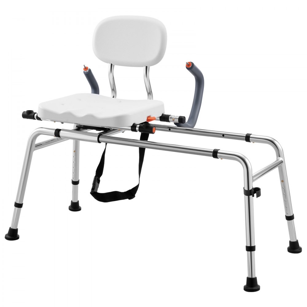 VEVOR Sliding Shower Chair, 180 kg Tub Transfer Bench for Bathtub with Swivel Seat, Shower Bench with Pivoting Arms and Backrest, Height & Width Adjustable for Handicap, Seniors, Elderly and Disabled