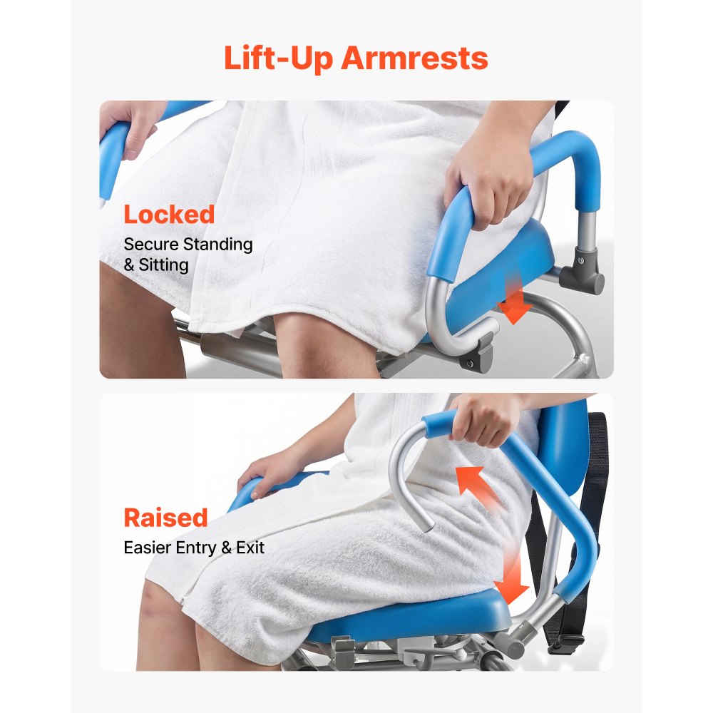 VEVOR Sliding Shower Chair, 150 kg Tub Transfer Bench for Bathtub with Swivel Seat, Padded Shower Bench with Pivoting Arms and Backrest, Height Adjustable for Handicap, Seniors, Elderly and Disabled