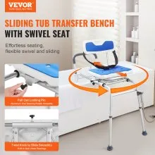 VEVOR Sliding Tub Transfer Bench Shower Chair with 360 Degree Swivel Seat 400LBS