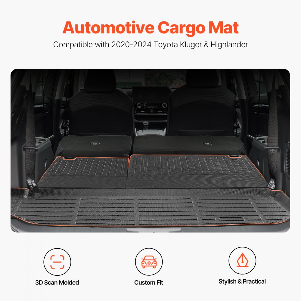 VEVOR Cargo Mats Compatible with Toyota Kluger & Highlander 2020-2024, Custom Fit TPE Cargo Liner Set for SUVs, Trunk and Rear Back Seat Protector Replacement, Trunk Mat and Backrest Mats