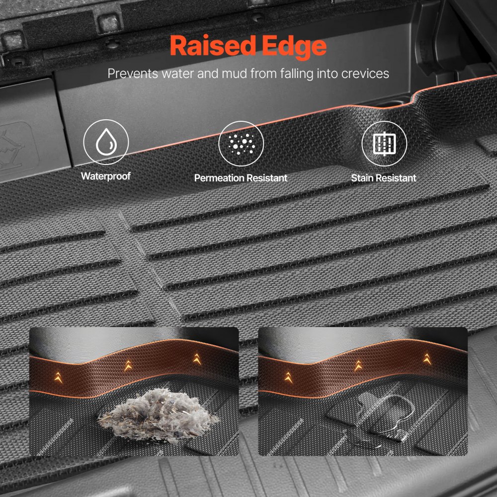 VEVOR Cargo Mats Compatible with Toyota Kluger & Highlander 2020-2024, Custom Fit TPE Cargo Liner Set for SUVs, Trunk and Rear Back Seat Protector Replacement, Trunk Mat and Backrest Mats