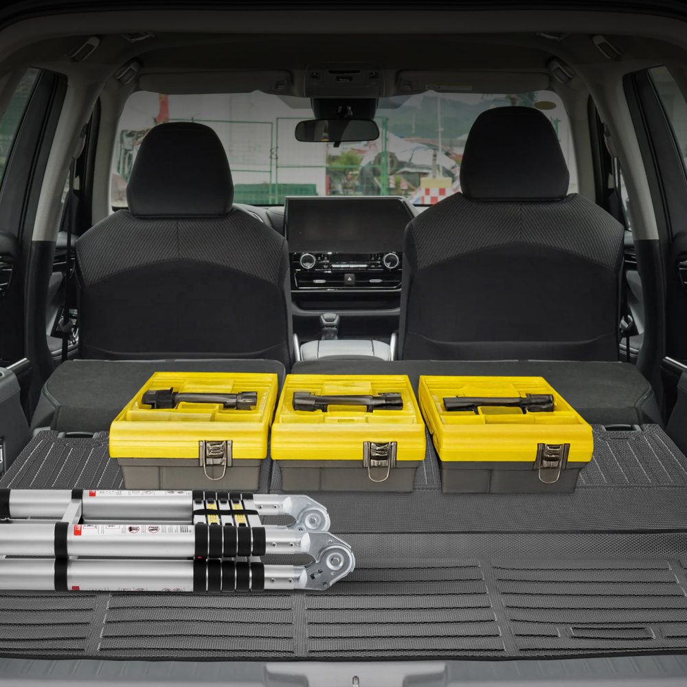 VEVOR Cargo Mats Compatible with Toyota Kluger & Highlander 2020-2024, Custom Fit TPE Cargo Liner Set for SUVs, Trunk and Rear Back Seat Protector Replacement, Trunk Mat and Backrest Mats
