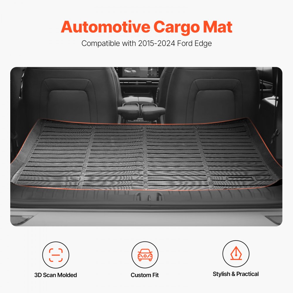 VEVOR Cargo Mat Compatible with Ford Edge 2015-2024 & Ford Edge ST 2020-2024, Precise Fit Trunk Mat for SUVs, TPE Trunk Protector Replacement, Black (1PCS)