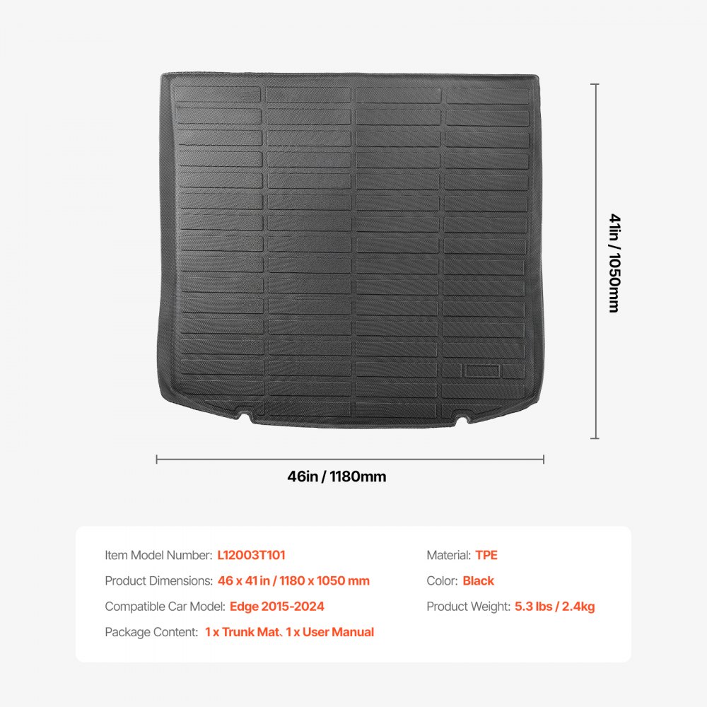 VEVOR Cargo Mat Compatible with Ford Edge 2015-2024 & Ford Edge ST 2020-2024, Precise Fit Trunk Mat for SUVs, TPE Trunk Protector Replacement, Black (1PCS)
