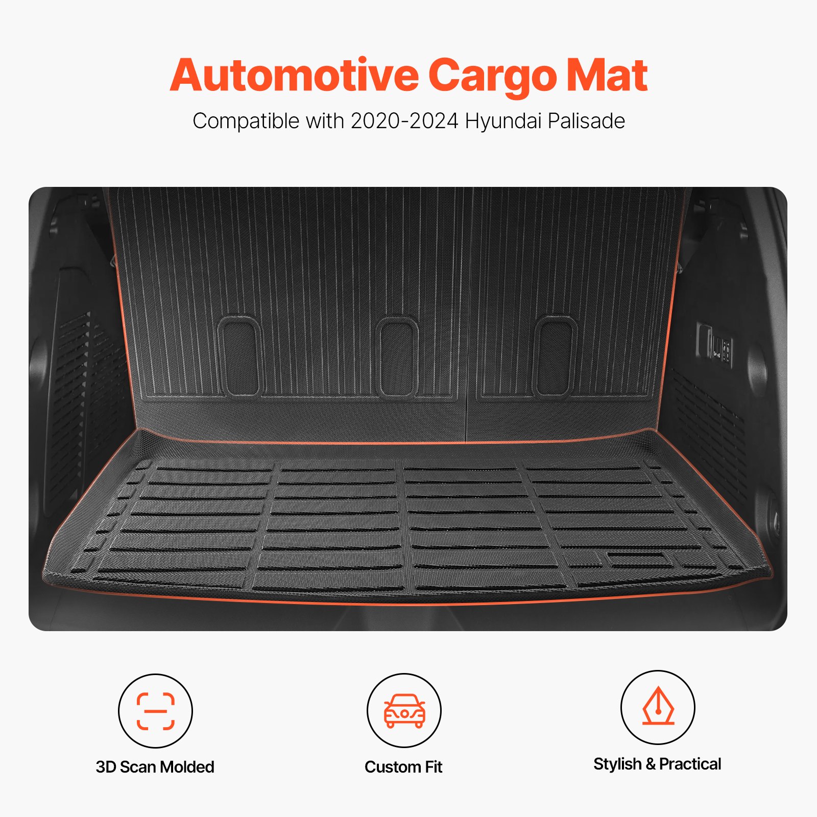 VEVOR Cargo Mats Compatible Chevrolet Tahoe & GMC Yukon 2021-2024, Custom Fit TPE Cargo Liner Set for SUVs, Trunk and Rear Back Seat Protector Replacement, Trunk Mat and Backrest Mats