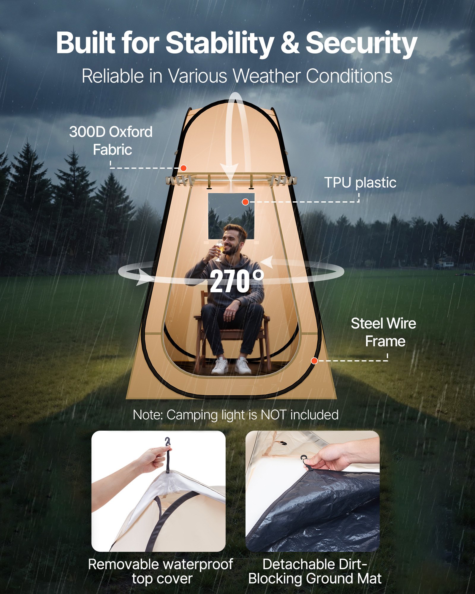 VEVOR Pop up Sports Tent, 47x47 in Clear Bubble Tent for 1 Person, Waterproof Outdoor Pod with Floor Mat & Top Cover, Garden Igloo Dome Tents Camping Shelter for Events Fishing Cheering