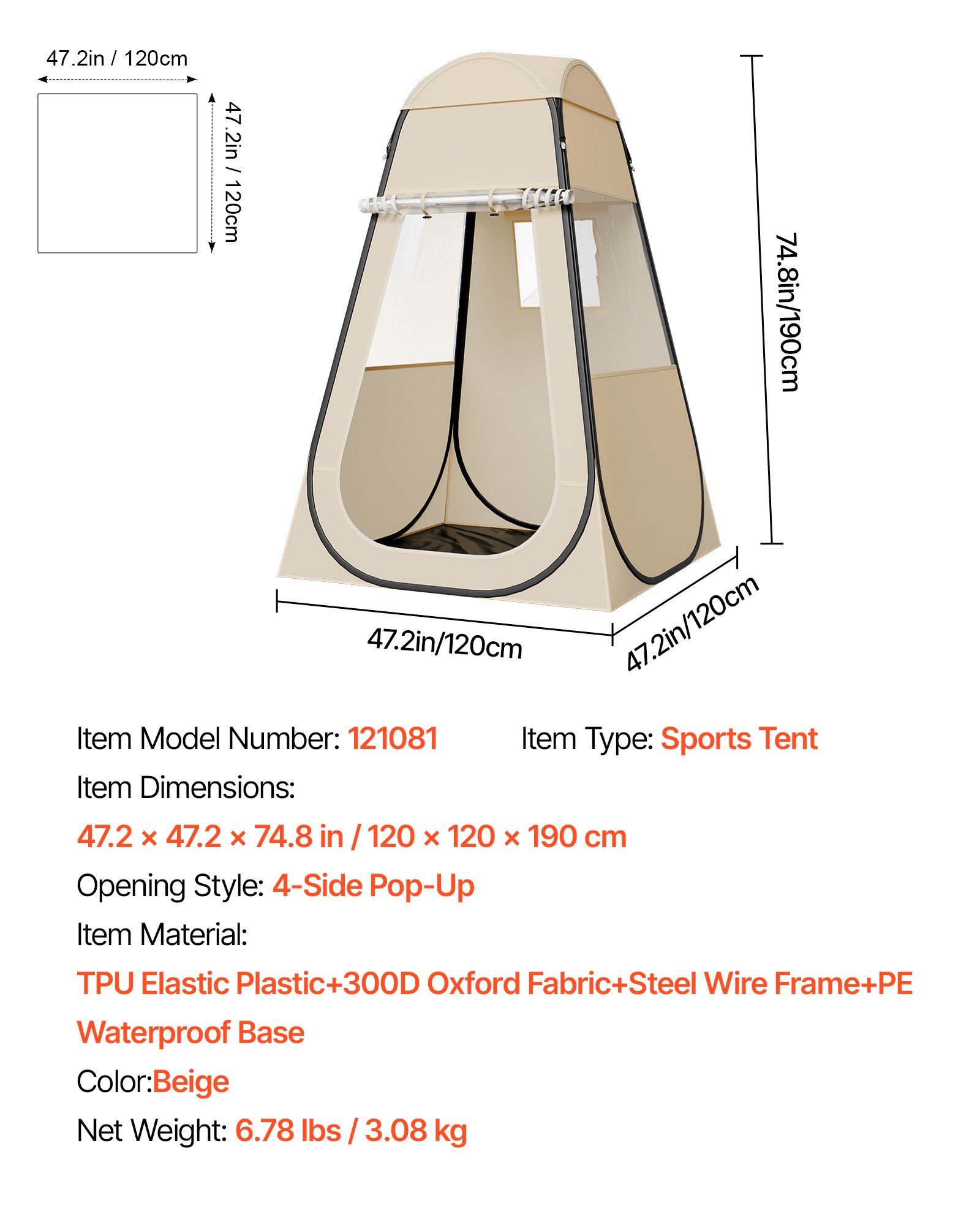 VEVOR Pop up Sports Tent, 47x47 in Clear Bubble Tent for 1 Person, Waterproof Outdoor Pod with Floor Mat & Top Cover, Garden Igloo Dome Tents Camping Shelter for Events Fishing Cheering