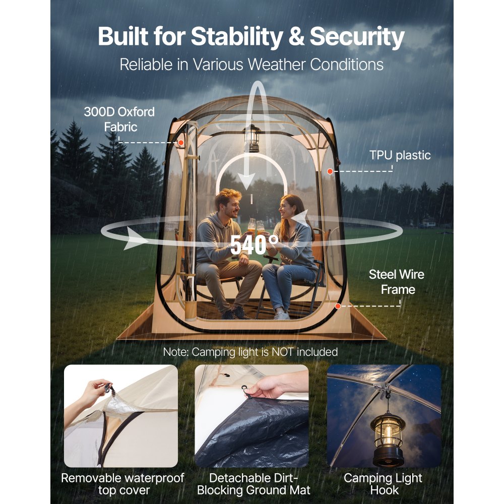 VEVOR Pop up Sports Tent, 50x50 in Clear Bubble Tent for 1 Person, Waterproof Outdoor Pod with Floor Mat & Top Cover, Garden Igloo Dome Tents Camping Shelter for Events Fishing Cheering