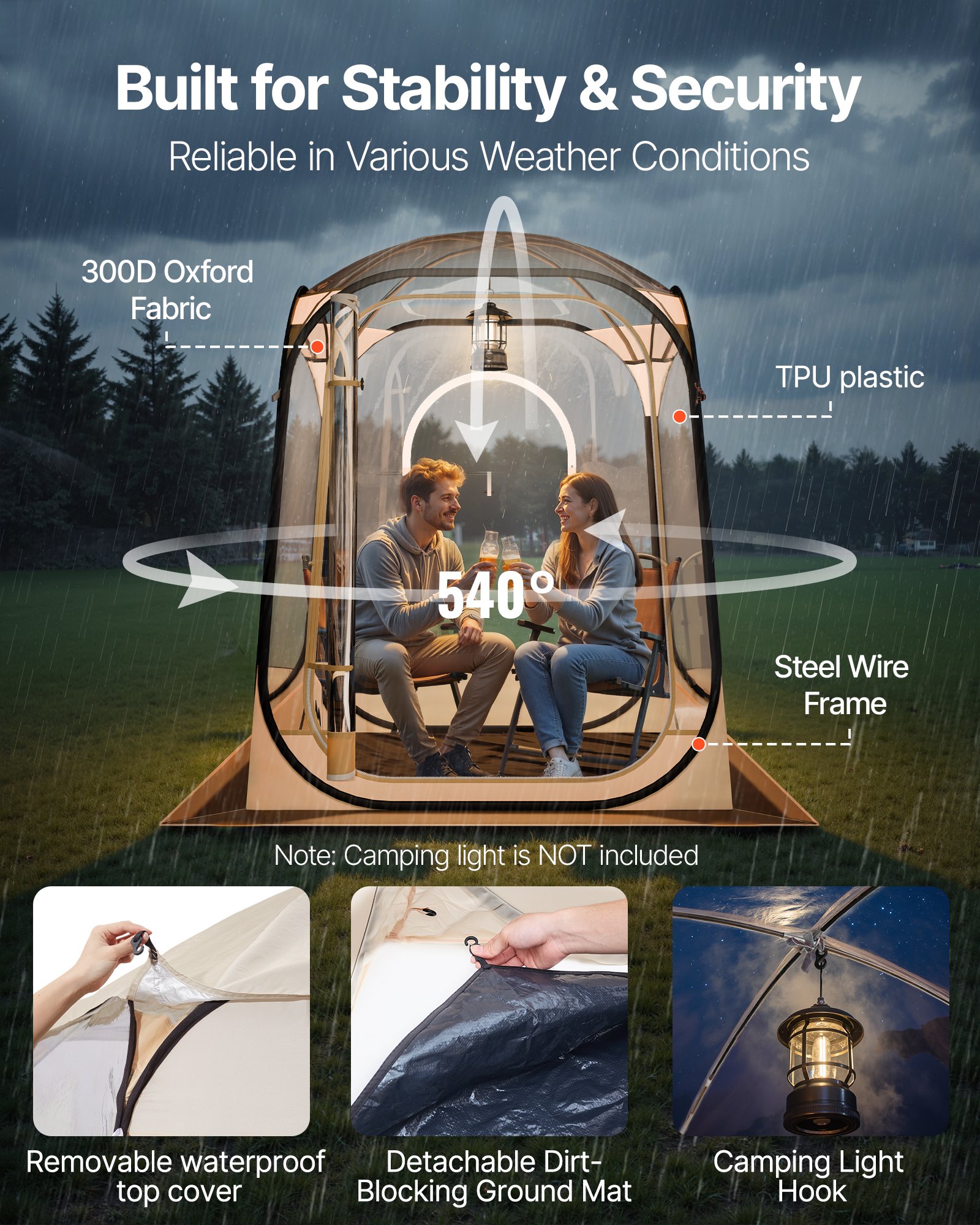 VEVOR Pop up Sports Tent, 50x50 in Clear Bubble Tent for 1 Person, Waterproof Outdoor Pod with Floor Mat & Top Cover, Garden Igloo Dome Tents Camping Shelter for Events Fishing Cheering