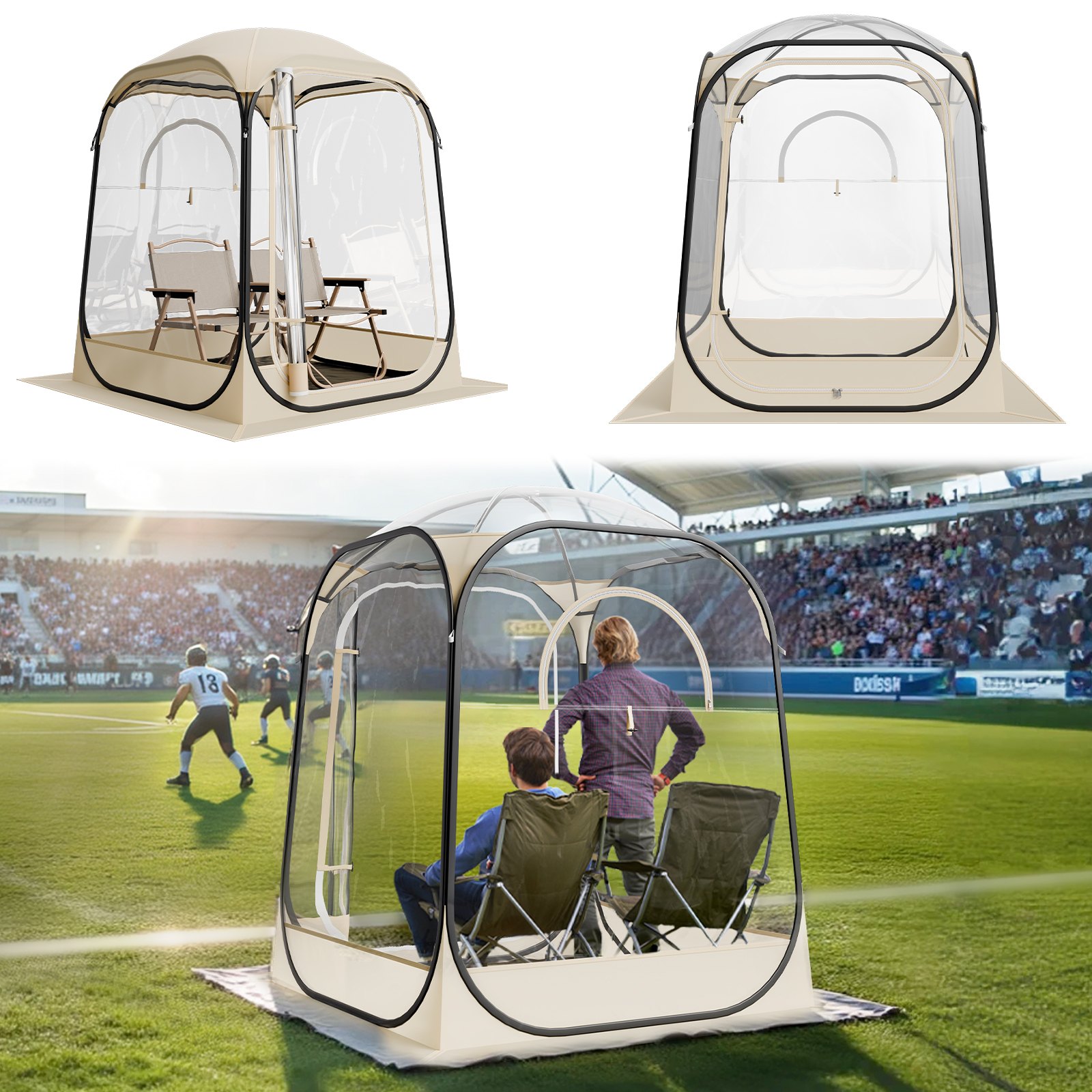 VEVOR Pop up Sports Tent, 50x50 in Clear Bubble Tent for 1 Person, Waterproof Outdoor Pod with Floor Mat & Top Cover, Garden Igloo Dome Tents Camping Shelter for Events Fishing Cheering