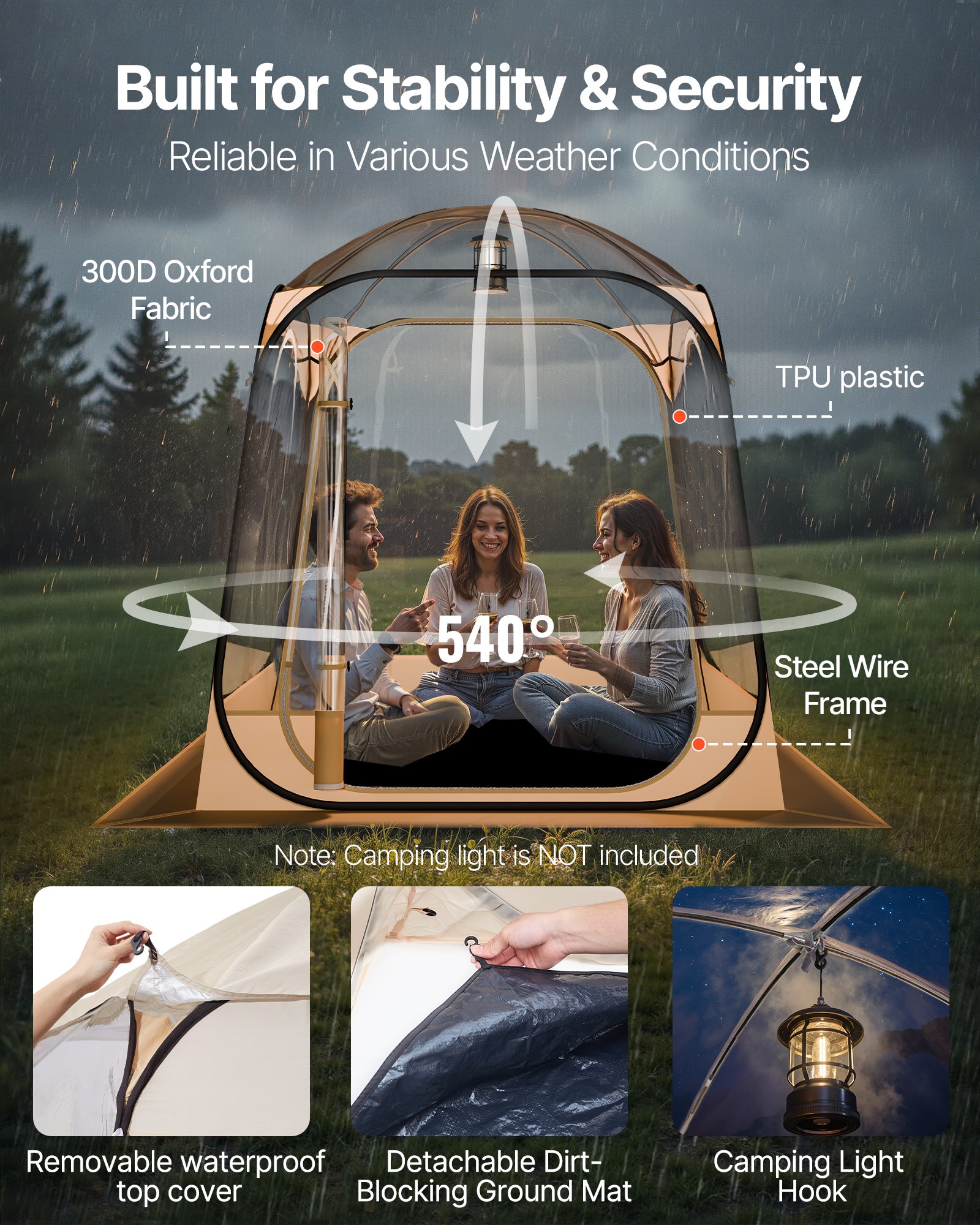 VEVOR Pop up Sports Tent, 63x63 in Clear Bubble Tent for 2-4 Persons, Waterproof Outdoor Pod with Floor Mat & Top Cover, Garden Igloo Dome Tents Camping Shelter for Events Fishing Cheering