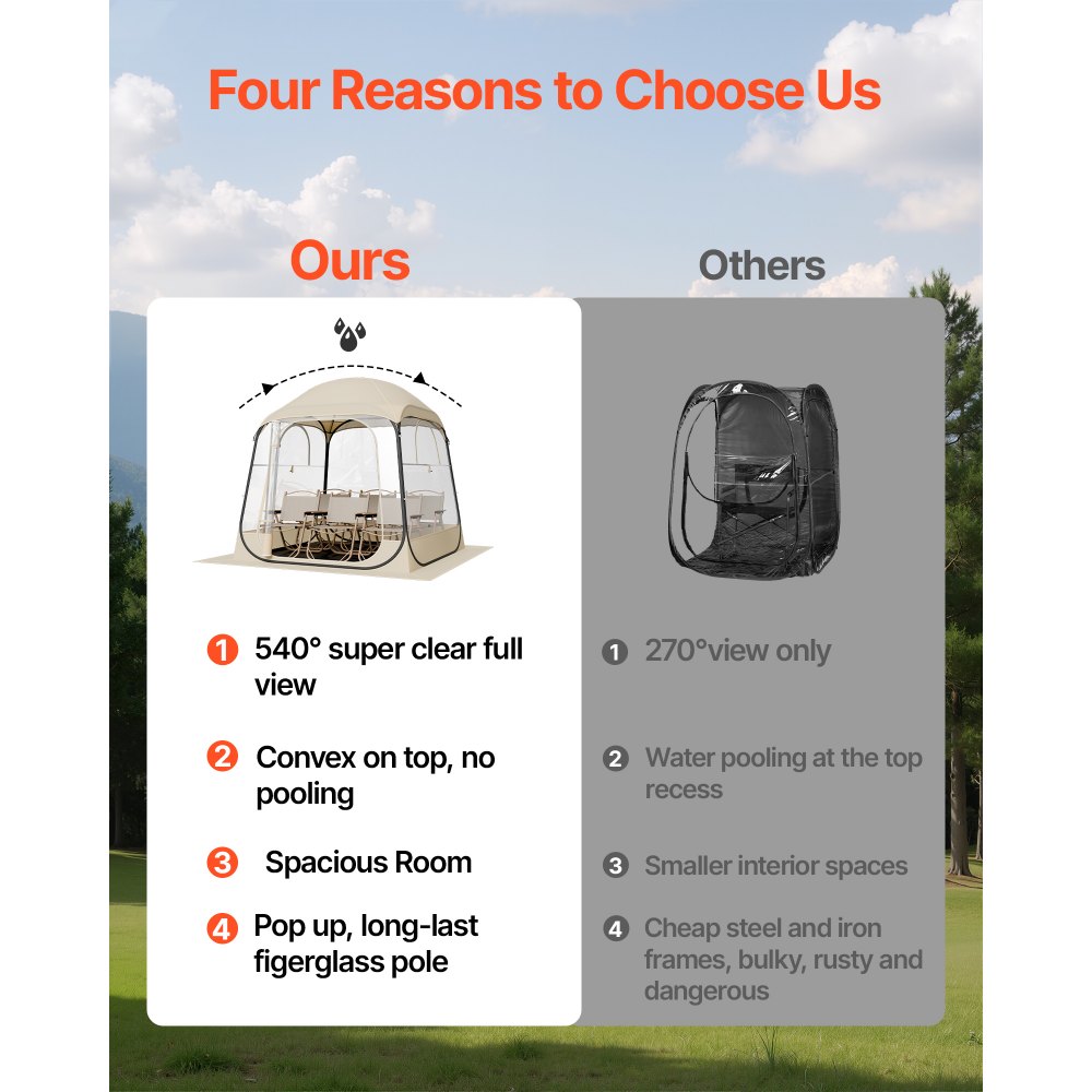 VEVOR Pop up Sports Tent, 72x72 in Clear Bubble Tent for 2-4 Persons, Waterproof Outdoor Pod with Floor Mat & Top Cover, Garden Igloo Dome Tents Camping Shelter for Events Fishing Cheering