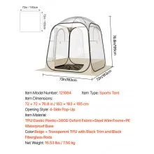 VEVOR Pop up Sports Tent 72x72 in Outdoor Clear Bubble Tent Weather Proof Pod