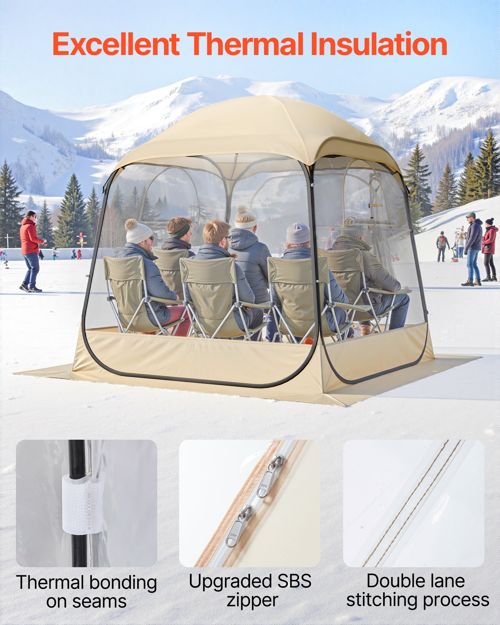 VEVOR Pop up Sports Tent, 72x72 in Clear Bubble Tent for 2-4 Persons, Waterproof Outdoor Pod with Floor Mat & Top Cover, Garden Igloo Dome Tents Camping Shelter for Events Fishing Cheering