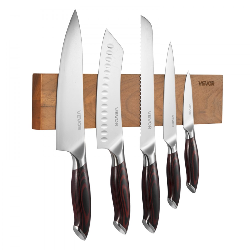VEVOR Kitchen Knife Set, 6 Piece High Carbon Stainless Steel Sharp Knife Set, Professional Kitchen Cutlery with Ergonomic Crack-Resistant Handle, and Walnut Finish Powerful Magnetic Knives Holder