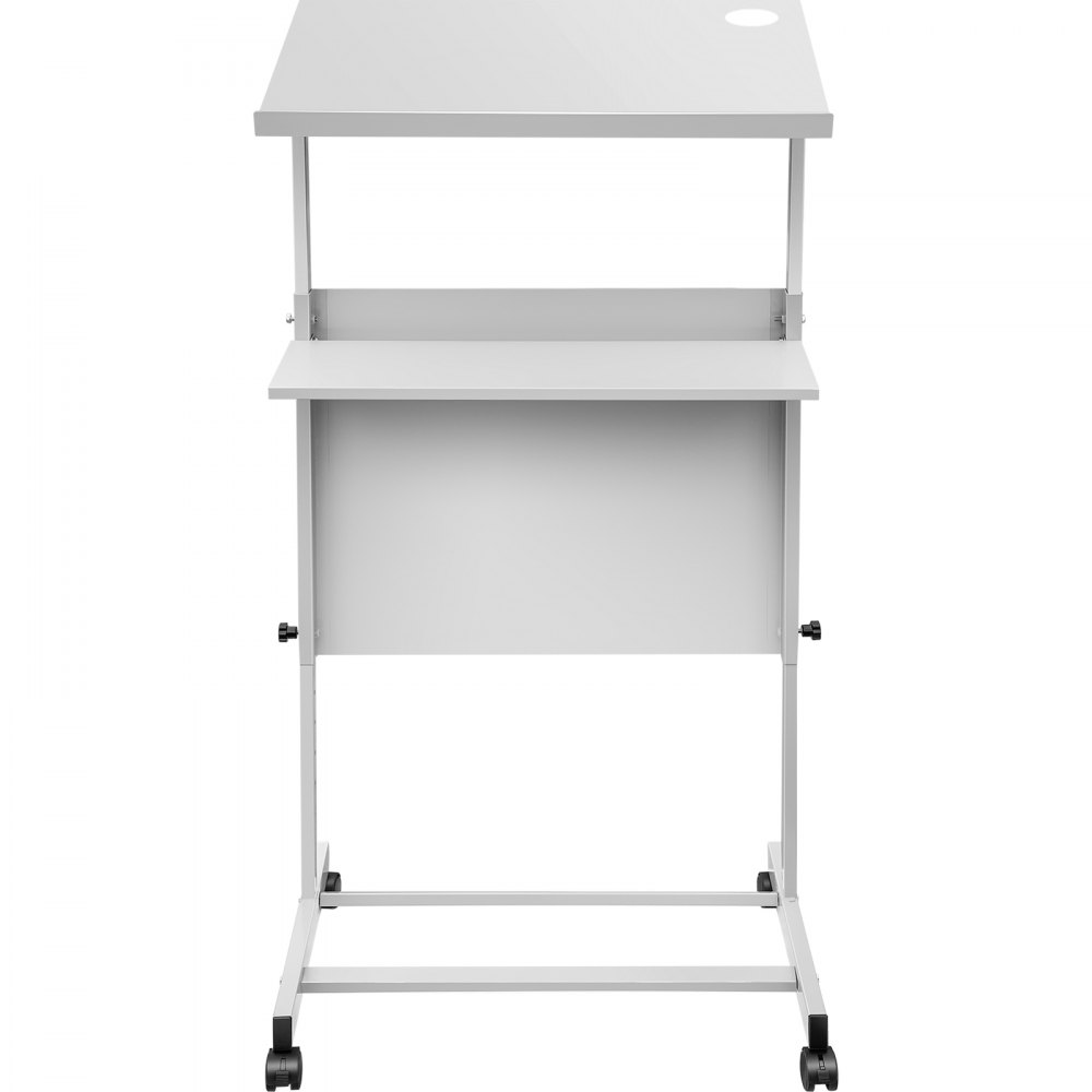 gray VEVOR stand up lectern with two shelves and wheels