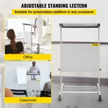 VEVOR Standing Lectern, Height Adjustment Portable Pulpit, 4 Rolling Casters Lectern Podium Stand, Lower Storage Shelf Floor Lectern Podium, White Lecterns & Podiums for Classroom, Concert, Church