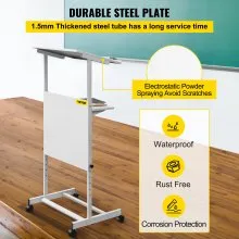 VEVOR Standing Lectern, Height Adjustment Portable Pulpit, 4 Rolling Casters Lectern Podium Stand, Lower Storage Shelf Floor Lectern Podium, White Lecterns & Podiums for Classroom, Concert, Church