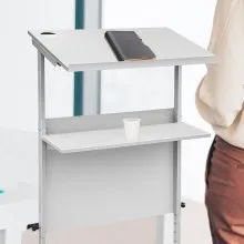 VEVOR Standing Lectern, Height Adjustment Portable Pulpit, 4 Rolling Casters Lectern Podium Stand, Lower Storage Shelf Floor Lectern Podium, White Lecterns & Podiums for Classroom, Concert, Church