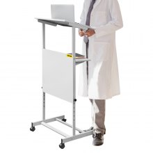 VEVOR Standing Lectern, Height Adjustment Portable Pulpit, 4 Rolling Casters Lectern Podium Stand, Lower Storage Shelf Floor Lectern Podium, White Lecterns & Podiums for Classroom, Concert, Church