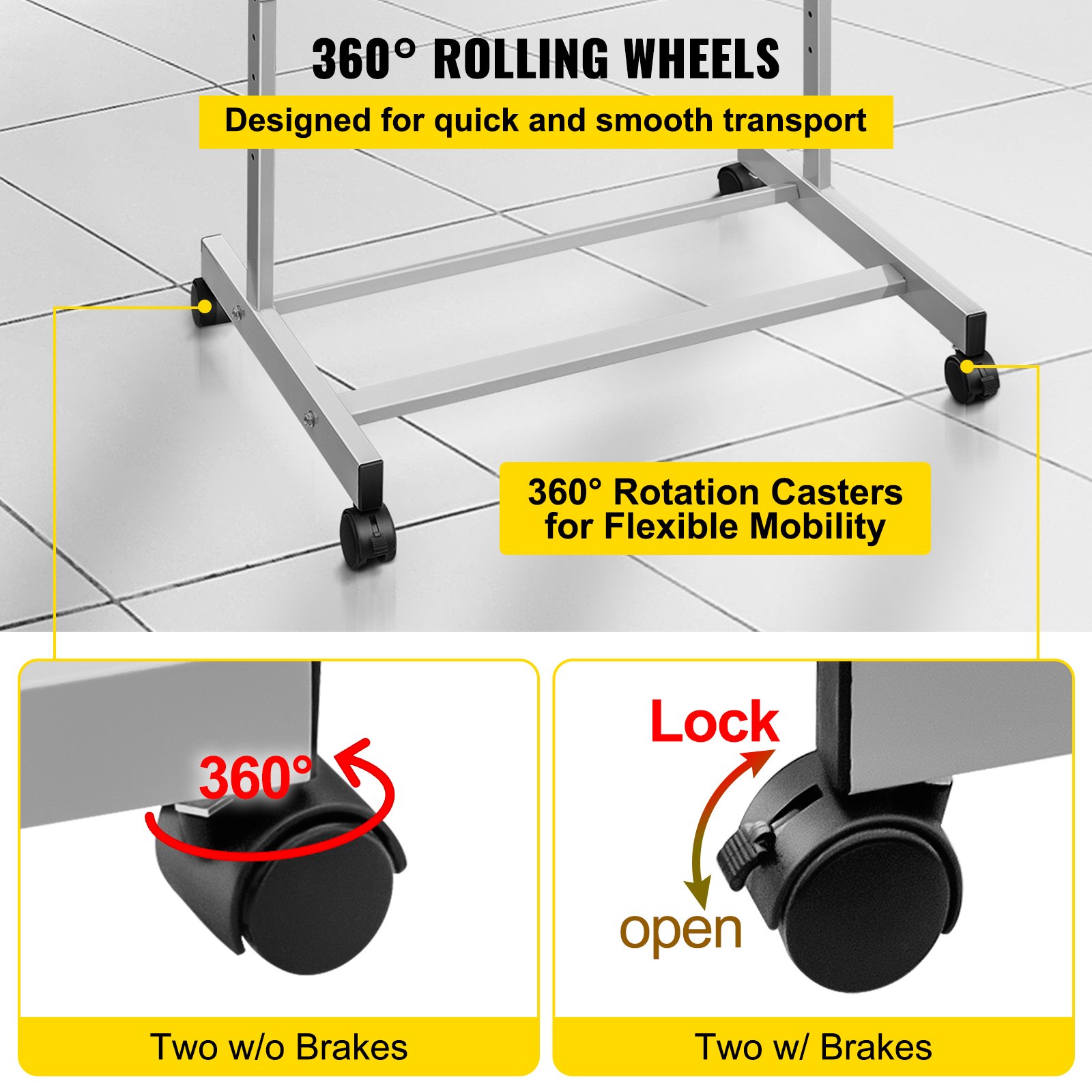 VEVOR stand up lectern with 360° rolling wheels and rotation casters for easy mobility.