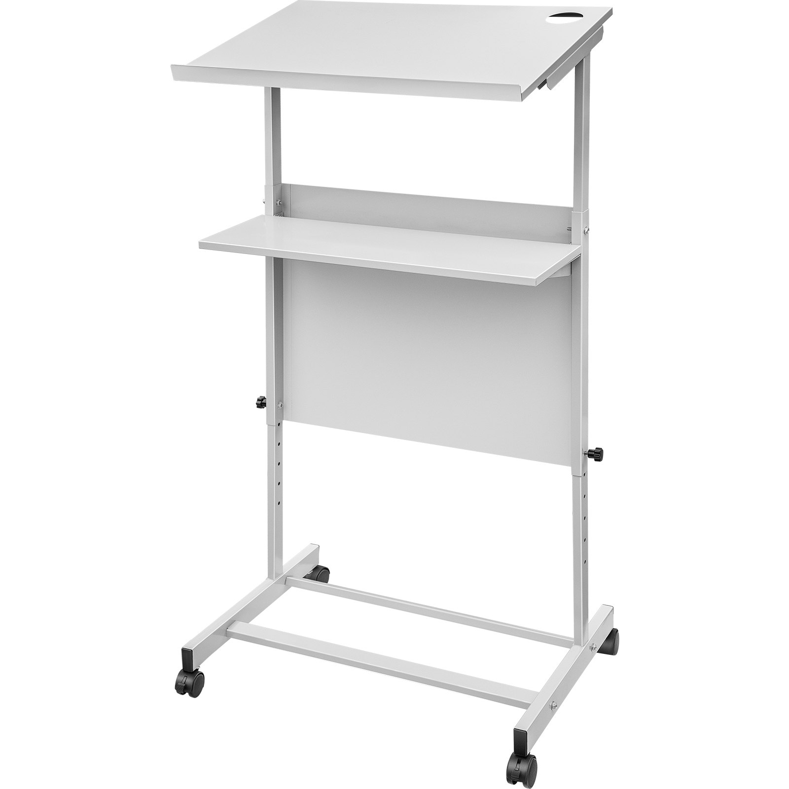 VEVOR stand up lectern with adjustable height and wheeled base for easy mobility.