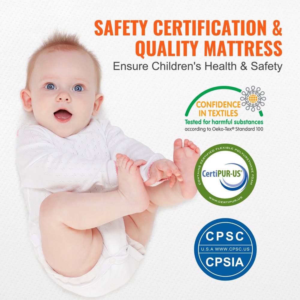 VEVOR Crib Mattress, Two-sided Breathable Toddler Mattress of Memory Foam, Baby Mattress for Infant and Toddler with 2 Waterproof Covers for Replacement, Removable and Washable, 24x38x3.1 inch