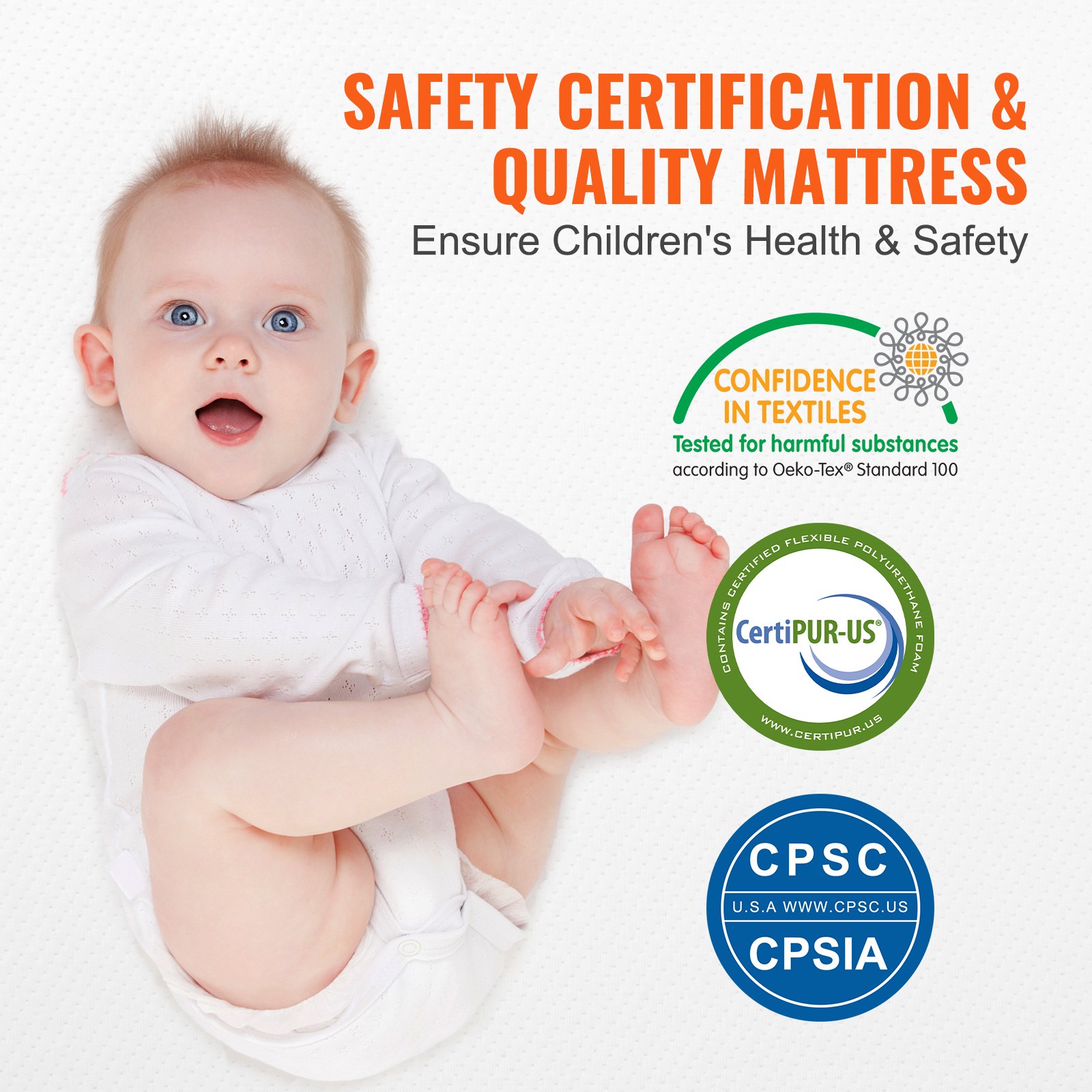 VEVOR Crib Mattress, Two-sided Breathable Toddler Mattress of Memory Foam, Baby Mattress for Infant and Toddler with 2 Waterproof Covers for Replacement, Removable and Washable, 24x38x3.1 inch