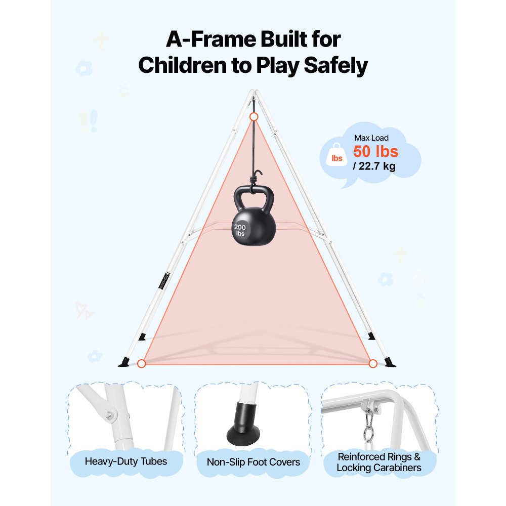 VEVOR Toddler Swing and Jumper, 2 in 1 Swing Set and Bouncer, Soft Cushion with Foldable A-Frame Metal Stand, Heavy-Duty Thick Ropes, Easy to Install and Store, for Indoor or Outdoor Play, Black