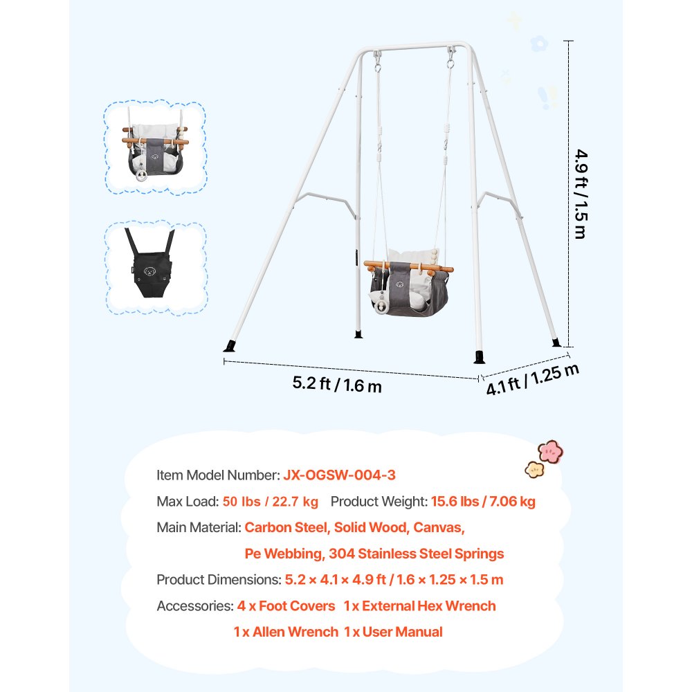 VEVOR Toddler Swing and Jumper, 2 in 1 Swing Set and Bouncer, Soft Cushion with Foldable A-Frame Metal Stand, Heavy-Duty Thick Ropes, Easy to Install and Store, for Indoor or Outdoor Play, Black