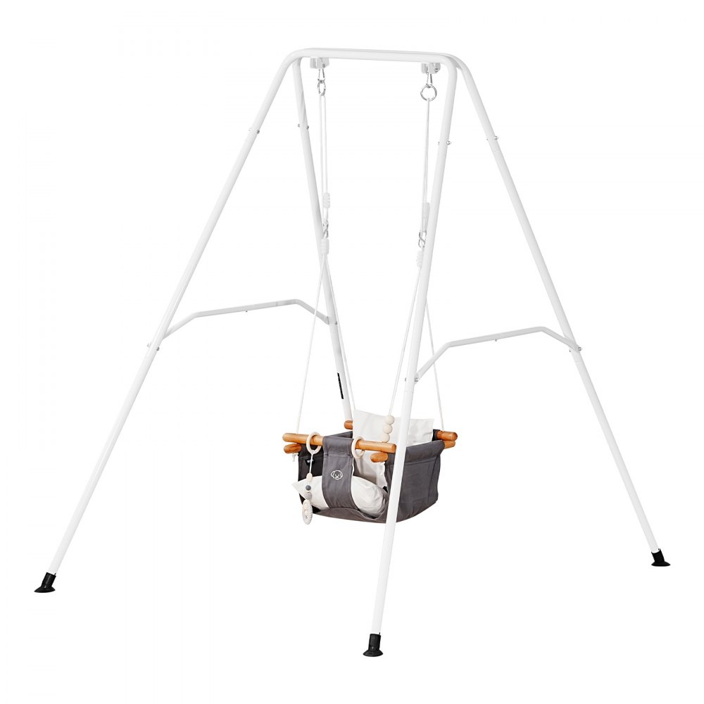 VEVOR Toddler Swing and Jumper, 2 in 1 Swing Set and Bouncer, Soft Cushion with Foldable A-Frame Metal Stand, Heavy-Duty Thick Ropes, Easy to Install and Store, for Indoor or Outdoor Play, Black
