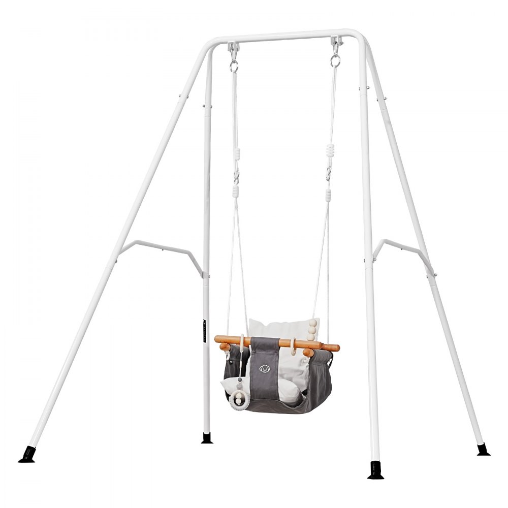 VEVOR Toddler Swing and Jumper, 2 in 1 Swing Set and Bouncer, Soft Cushion with Foldable A-Frame Metal Stand, Heavy-Duty Thick Ropes, Easy to Install and Store, for Indoor or Outdoor Play, Black