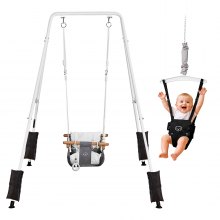VEVOR Toddler Swing and Jumper, 2 in 1 Swing Set and Bouncer, Soft Cushion with Foldable A-Frame Metal Stand, Heavy-Duty Thick Ropes, Easy to Install and Store, for Indoor or Outdoor Play, Black