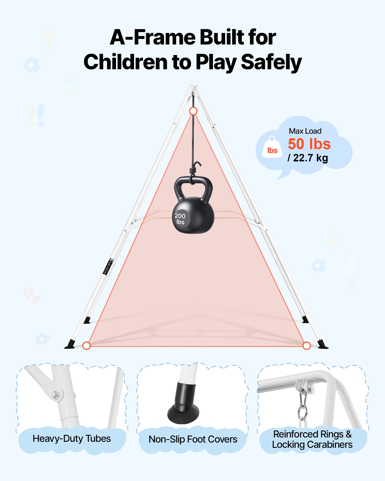 VEVOR Toddler Swing and Jumper, 2 in 1 Swing Set and Bouncer, Soft Cushion with Foldable A-Frame Metal Stand, Heavy-Duty Thick Ropes, Easy to Install and Store, for Indoor or Outdoor Play, Black