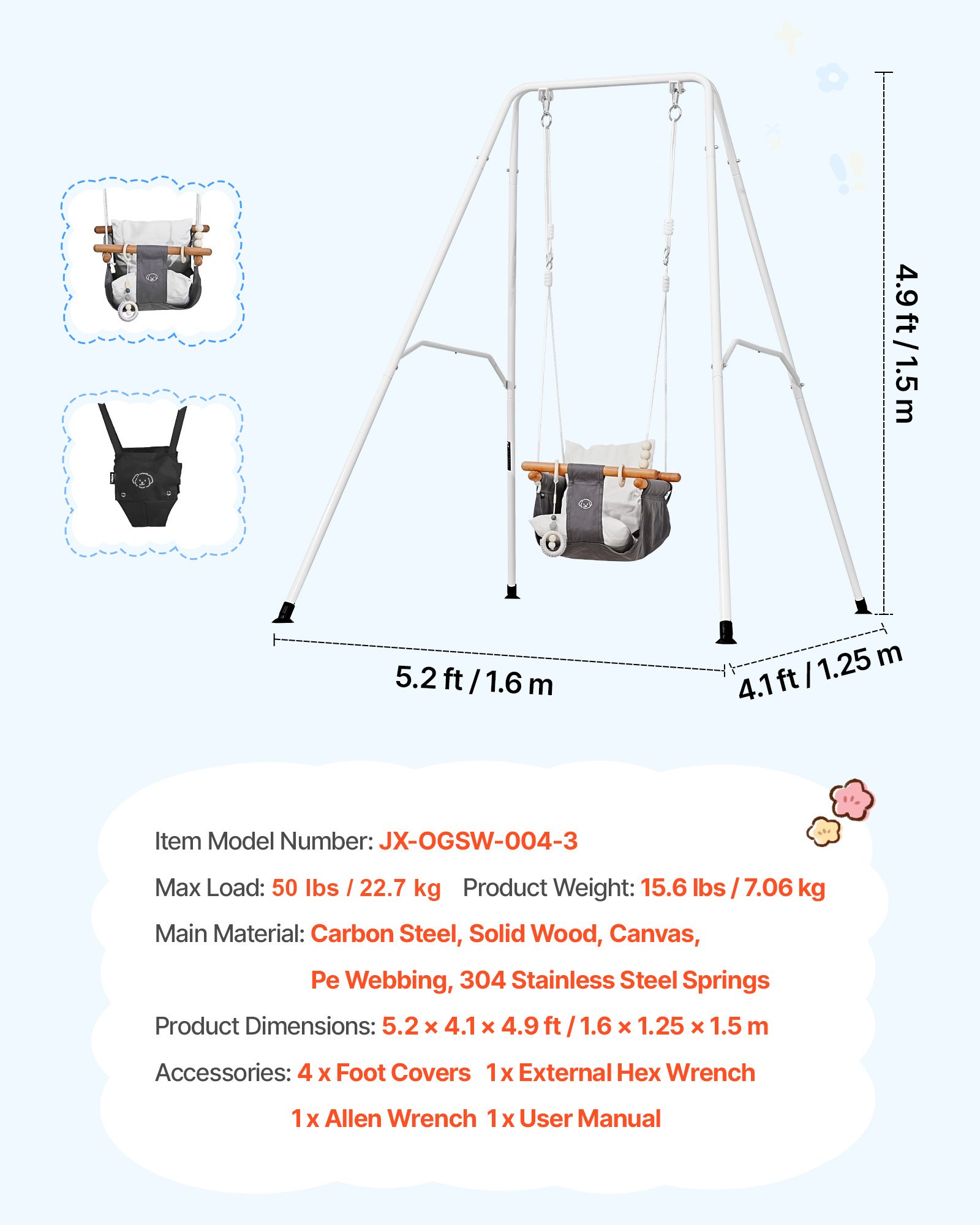 VEVOR Toddler Swing and Jumper, 2 in 1 Swing Set and Bouncer, Soft Cushion with Foldable A-Frame Metal Stand, Heavy-Duty Thick Ropes, Easy to Install and Store, for Indoor or Outdoor Play, Black