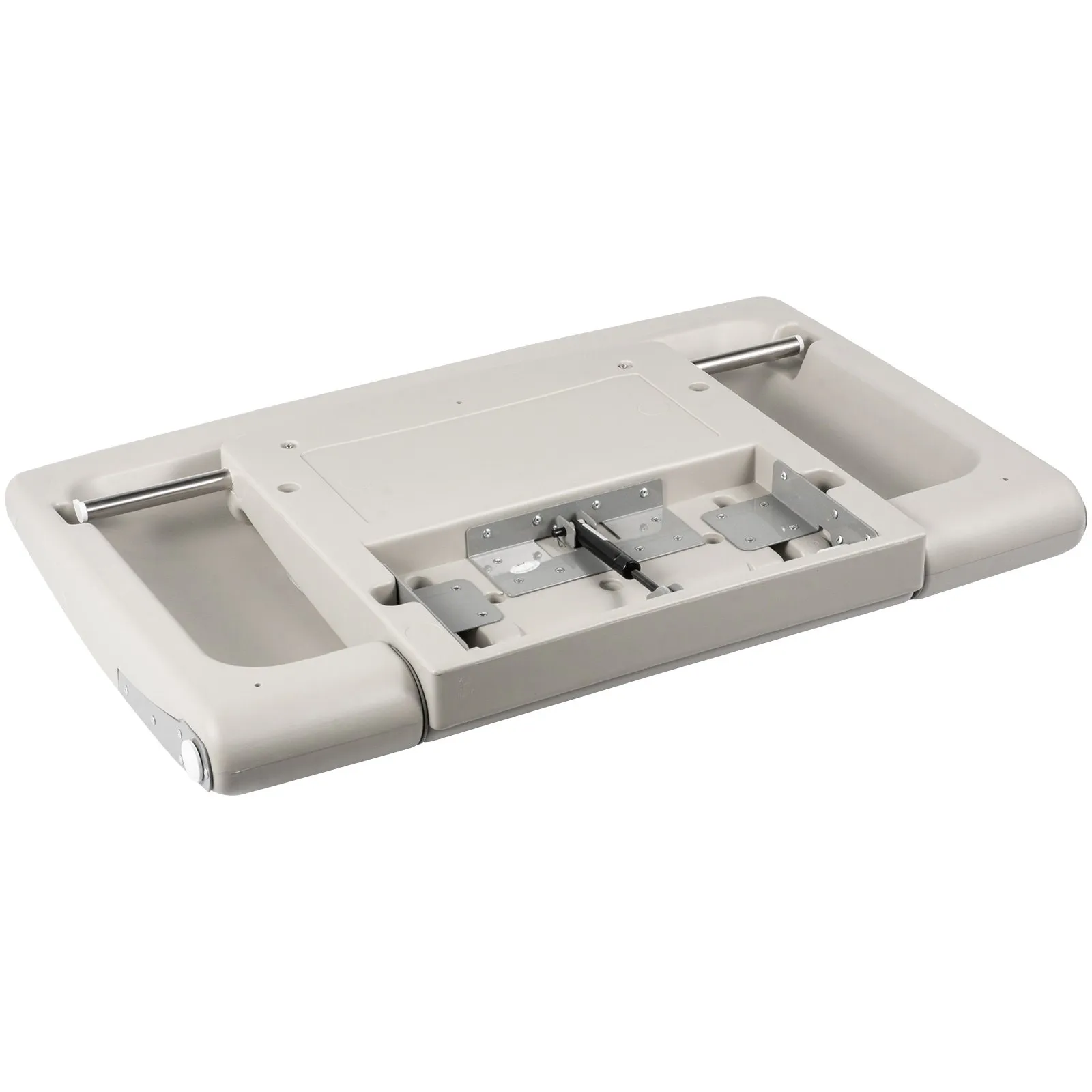 wall-mounted VEVOR baby changing table in a folded position, showcasing metal hinges.
