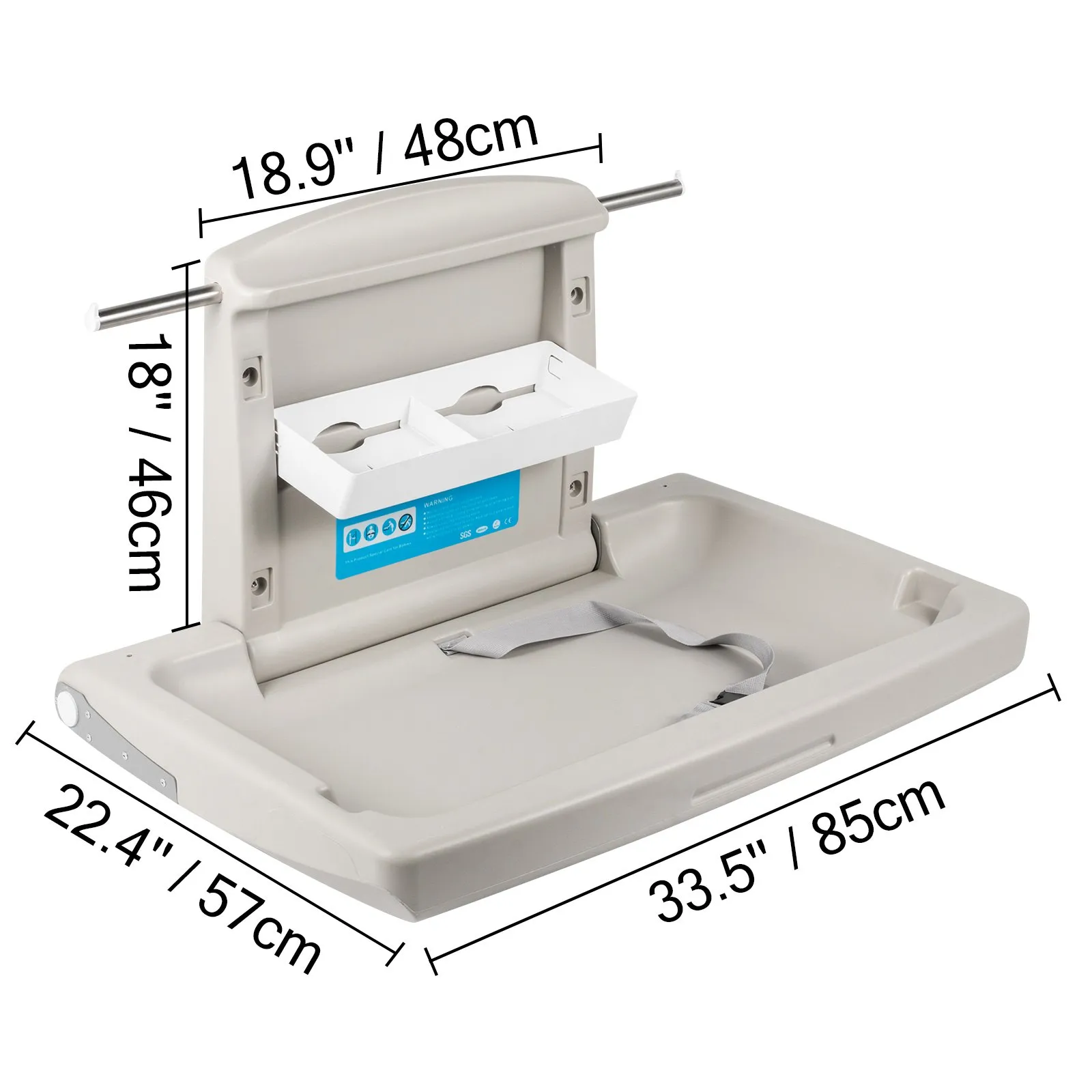 VEVOR baby changing table, beige, with dimensions: 33.5&quot;x22.4&quot;x18.9&quot;.