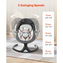 Baby Swing for Infants 5 Speeds 3 Seat Positions Remote Control Bluetooth 2 Toys