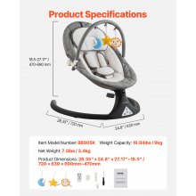 VEVOR Baby Swing for Infants 5 Speeds 3 Seat Positions Remote Control Toy Bar