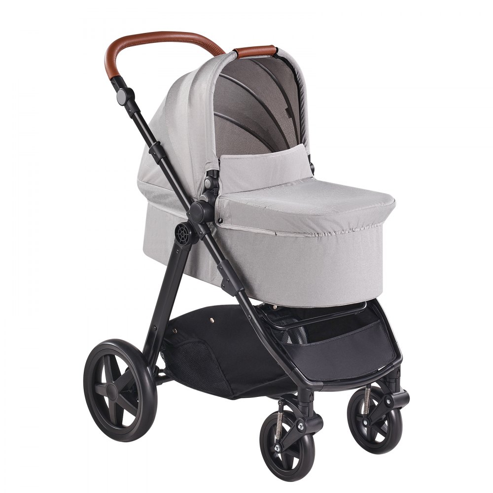 VEVOR Travel System Stroller with Infant Bassinet, 2-in-1 Baby Cradle Stroller Combo, Reversible Seat, Easy One-button Folding, EVA Tires with Brake Aluminum Stroller Carseat Combo Set (Light Gray)