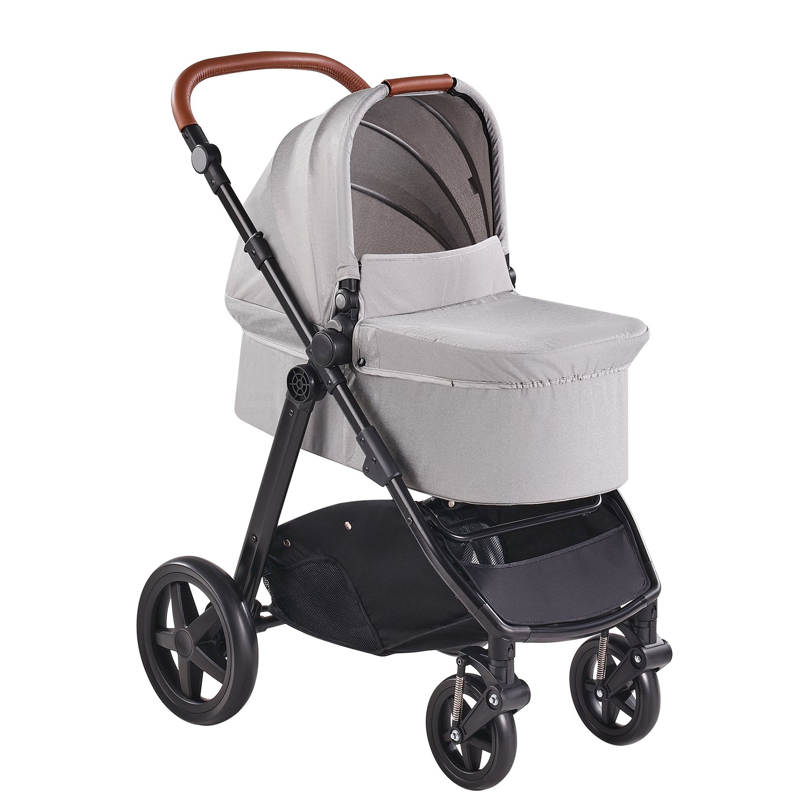 VEVOR Travel System Stroller with Infant Bassinet, 2-in-1 Baby Cradle Stroller Combo, Reversible Seat, Easy One-button Folding, EVA Tires with Brake Aluminum Stroller Carseat Combo Set (Light Gray)
