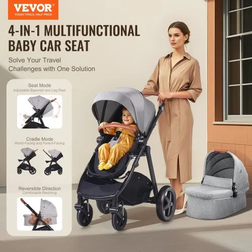 VEVOR Travel System Stroller with Infant Bassinet, 2-in-1 Baby