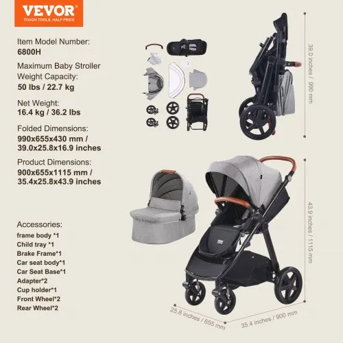 VEVOR Stroller Travel System with Bassinet Playard Baby Combo Set - Dark Gray