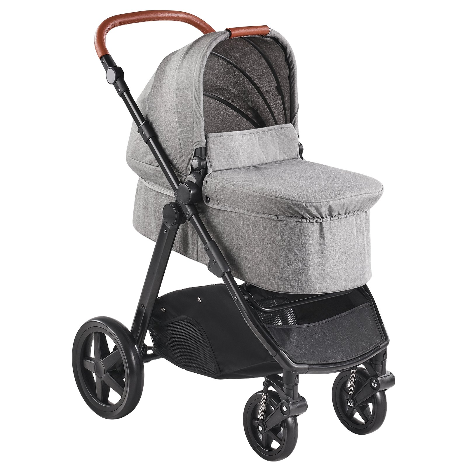 VEVOR Travel System Stroller with Infant Bassinet, 2-in-1 Baby Cradle Stroller Combo, Reversible Seat, Easy One-button Folding, EVA Tires with Brake Aluminum Stroller Carseat Combo Set (Dark Gray)