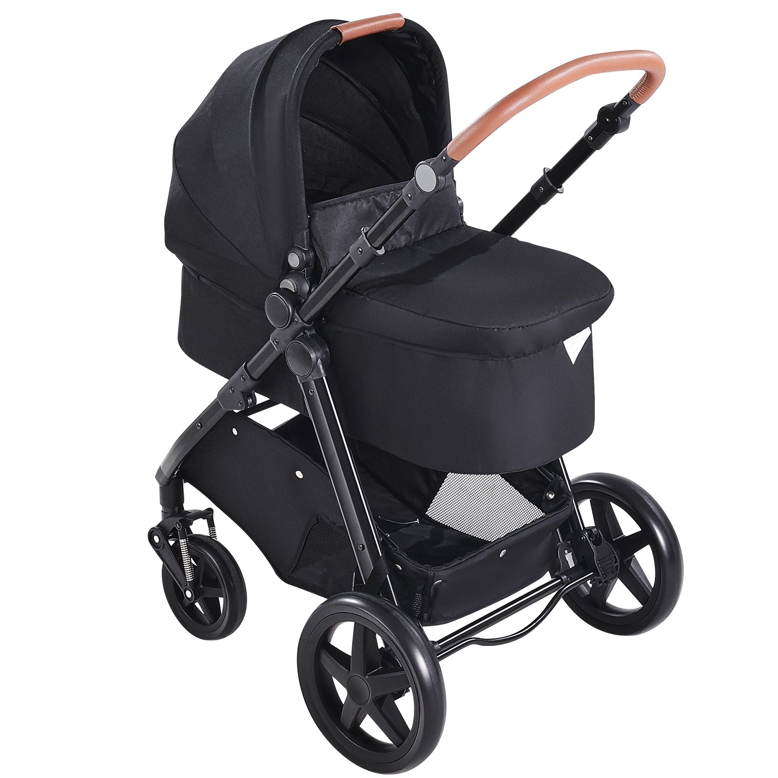 VEVOR Travel System Stroller with Infant Bassinet, 2-in-1 Baby Cradle Stroller Combo, Reversible Seat, Easy One-button Folding, EVA Tires with Brake Aluminum Stroller Carseat Combo Set (Black)