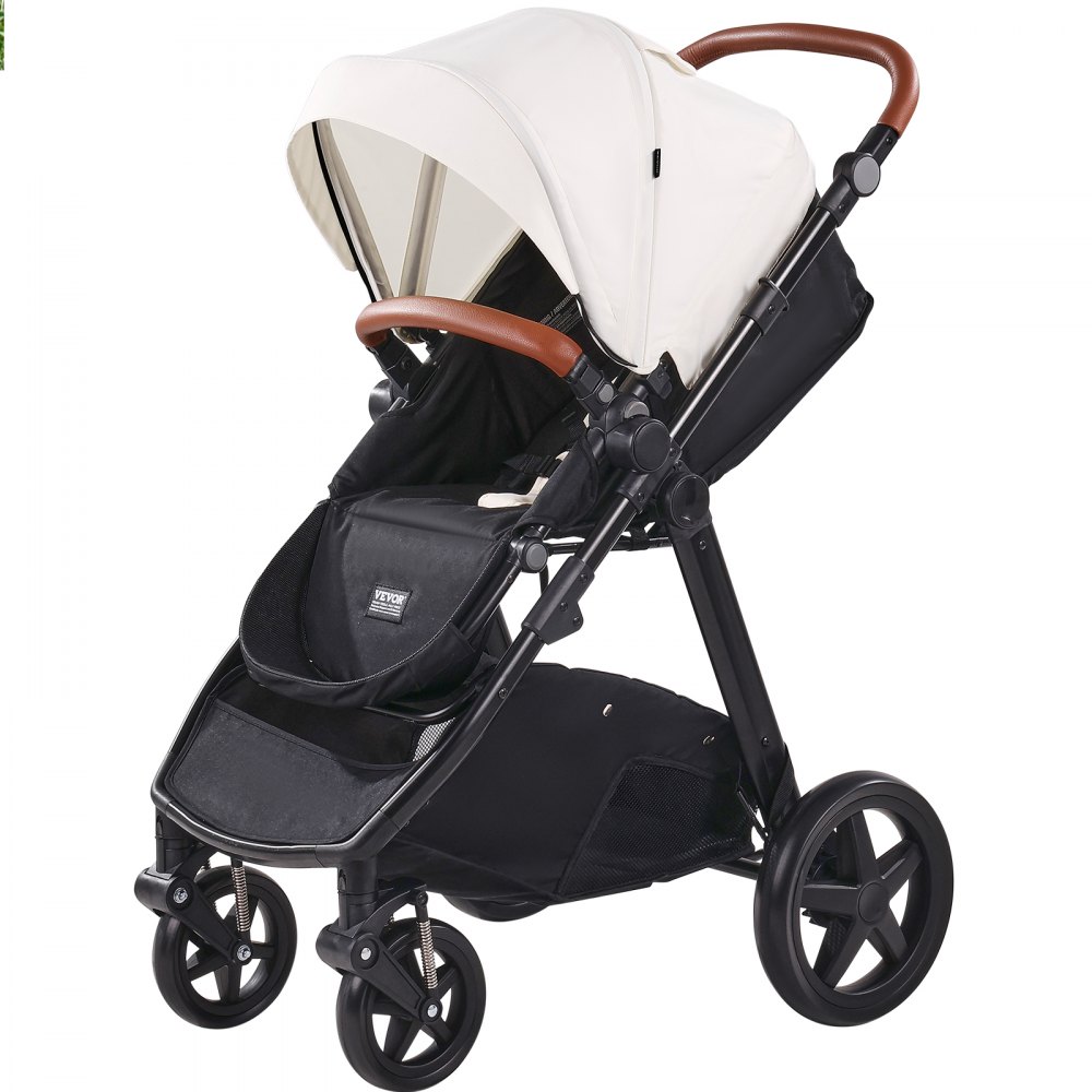 VEVOR Travel System Stroller with Infant Bassinet, 2-in-1 Baby Cradle Stroller Combo, Reversible Seat, Easy One-button Folding, EVA Tires with Brake Aluminum Stroller Carseat Combo Set (White)