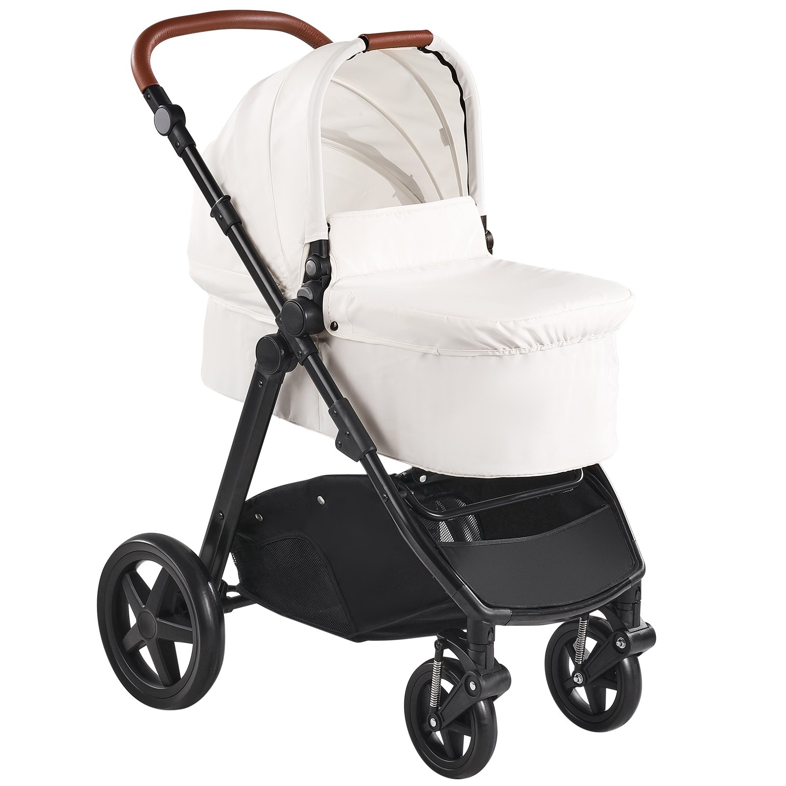 VEVOR Travel System Stroller with Infant Bassinet, 2-in-1 Baby Cradle Stroller Combo, Reversible Seat, Easy One-button Folding, EVA Tires with Brake Aluminum Stroller Carseat Combo Set (White)