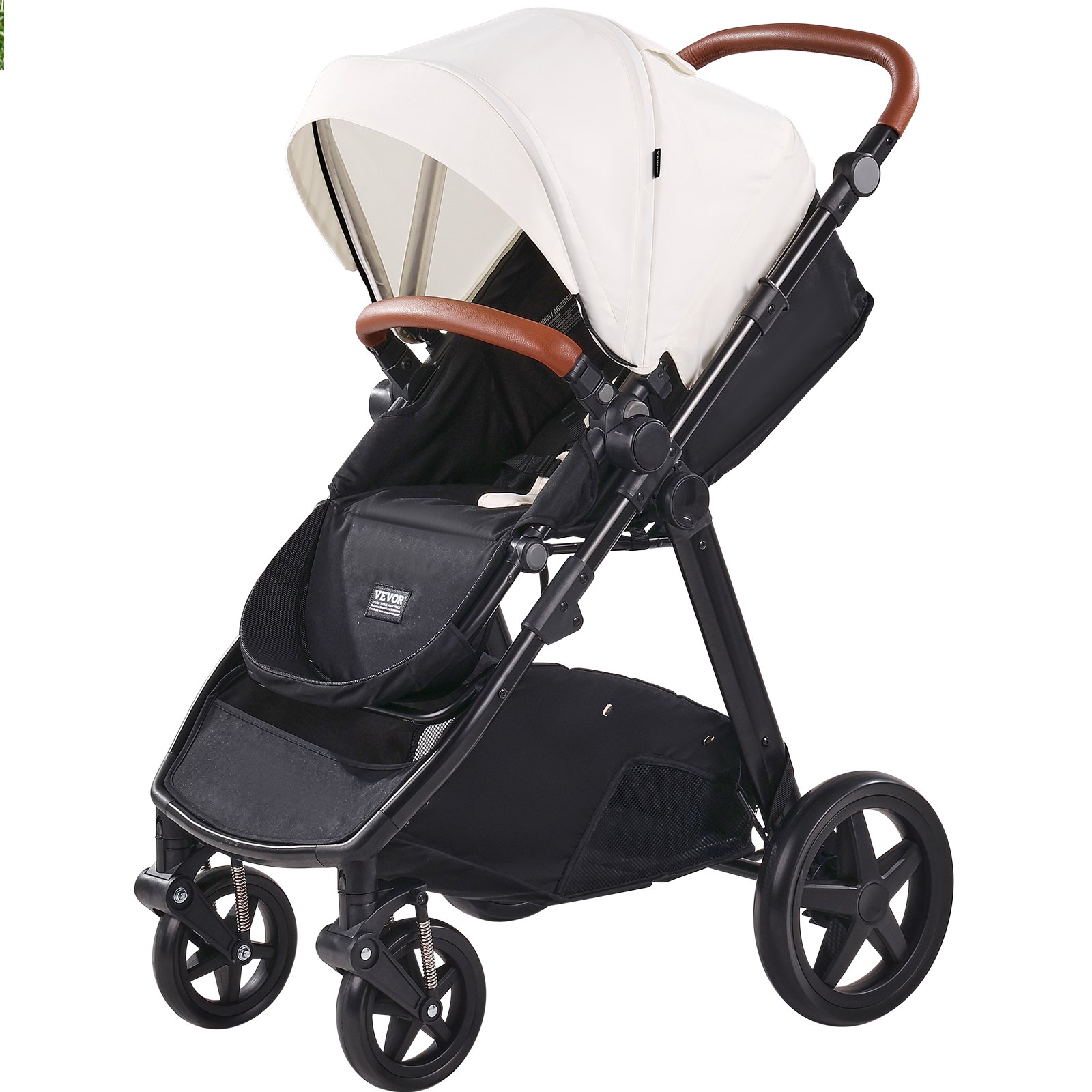 VEVOR Travel System Stroller with Infant Bassinet, 2-in-1 Baby Cradle Stroller Combo, Reversible Seat, Easy One-button Folding, EVA Tires with Brake Aluminum Stroller Carseat Combo Set (White)