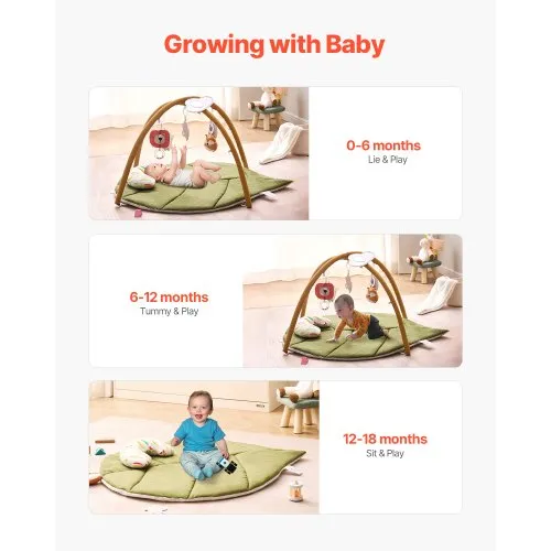 Baby Play Gym Mat, Tummy Time Mat With 6 Detachable Toys Fo