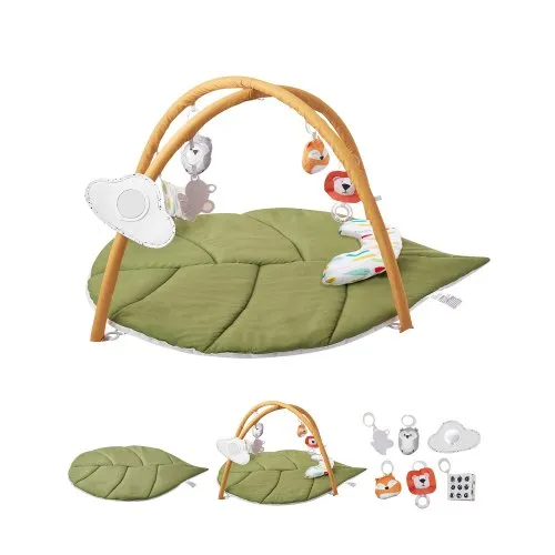 VEVOR Baby Play Gym Mat, Baby Activity Mat with 6 Sensory Toys, Oversize Leaf-Shaped Tummy Time Mat for 0-18 Months Newborn Infant, Baby Essential Gift for Motor Skills & Early Cognitive Development